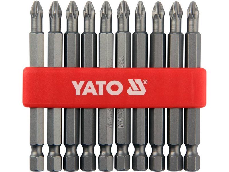 Бита крестовая удлиненная PН2 YATO YT-0480, 1/4", 75 мм, 10 шт фото