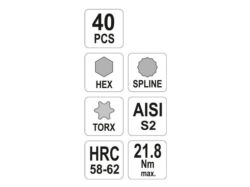 Набір насадок YATO YT-0400, TORX-SPLINE-HEX, 3/8"-1/2", 40 од, металевий кейс фото