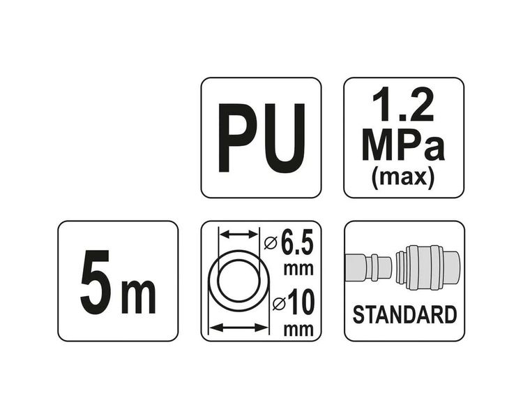 Шланг пневматический спиральный полиуретановый YATO YT-24204, 6.5х10 мм, 5 м фото