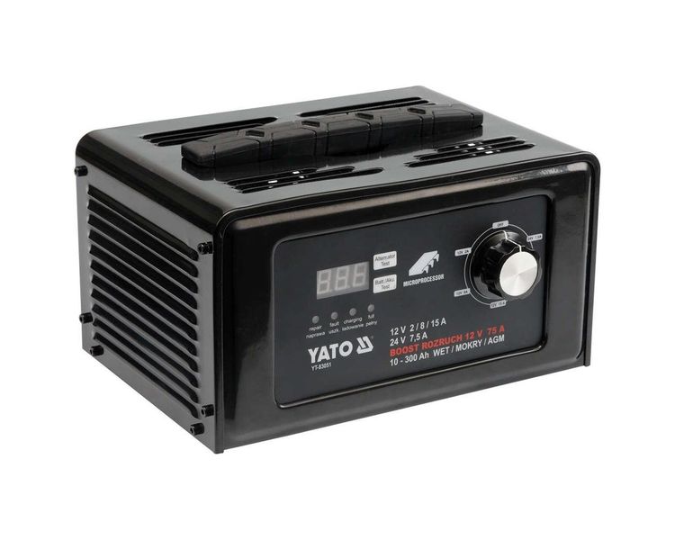 Пуско-зарядное устройство YATO YT-83051, 12/24 В, пуск 75 А, зарядка 15 А, 10-300 Ач фото