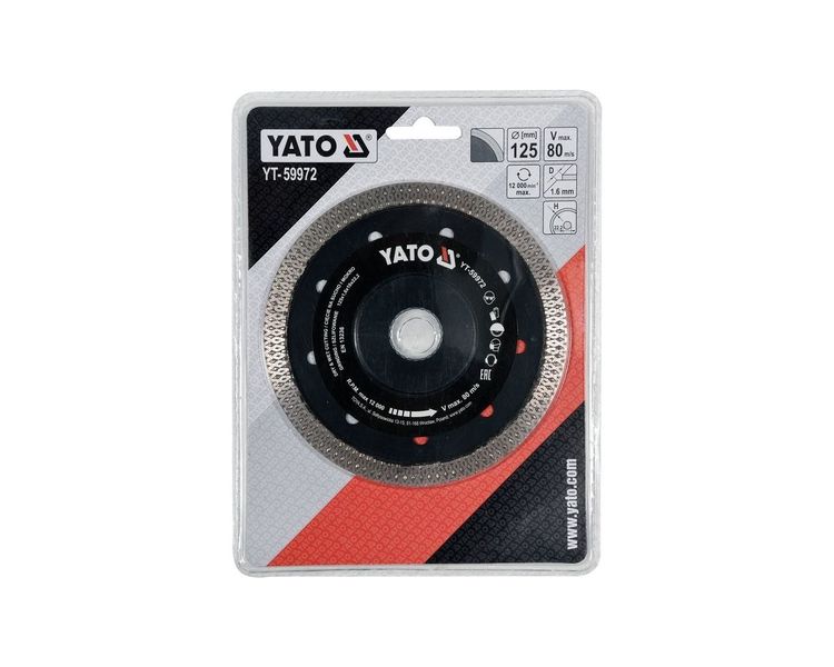 Диск для резки плитки без сколов YATO YT-59972, 125 мм, 1.6x10 мм, 22.2 мм фото
