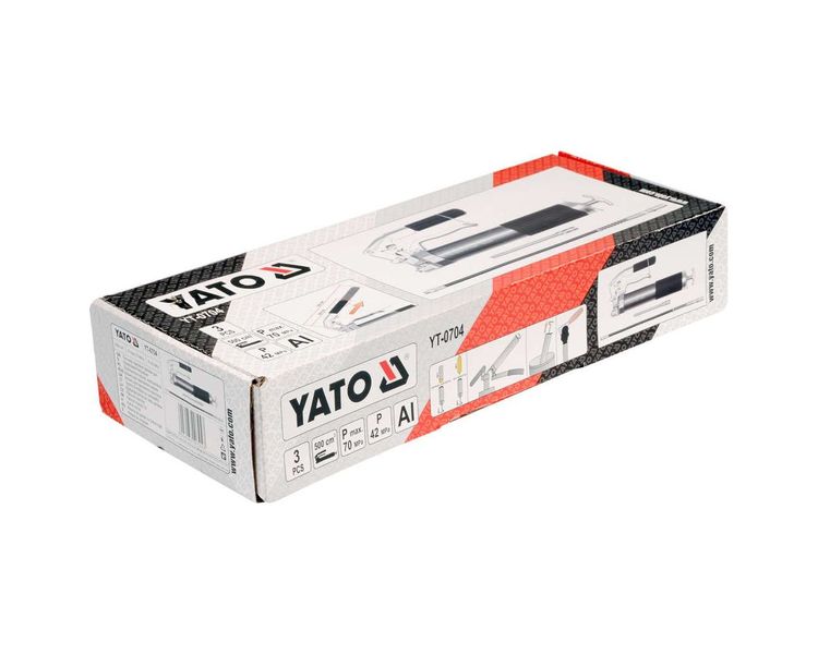 Шприц смазочный усиленный YATO YT-0704, 500 см3, жесткий и гибкий аппликаторы фото