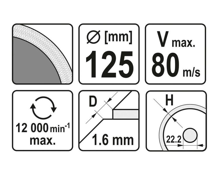 Диск для різання плитки без сколів YATO YT-59972, 125 мм, 1.6x10 мм, 22.2 мм фото