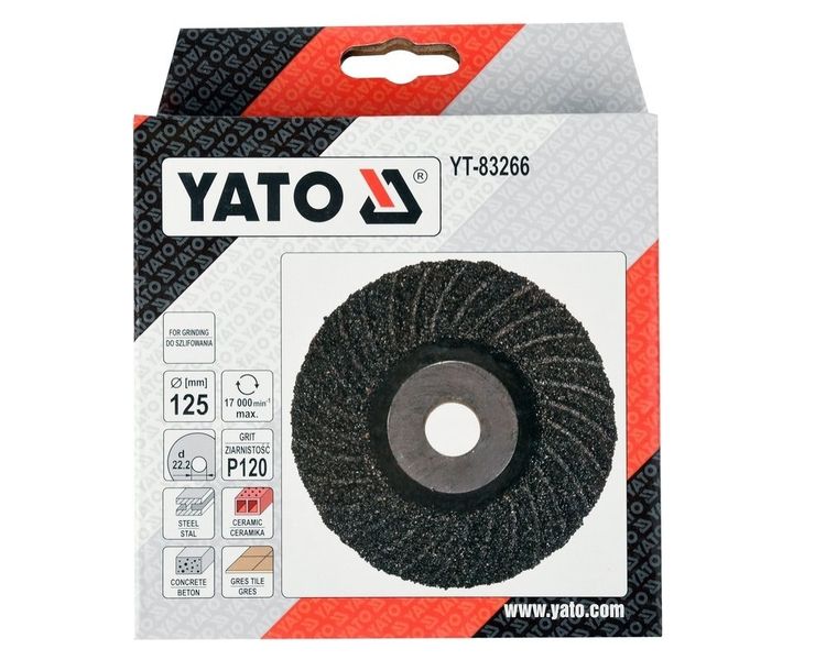 Диск шліфувальний для КШМ універсальний (дерево/метал/камінь) YATO YT-83266, 125 мм, Р120 фото