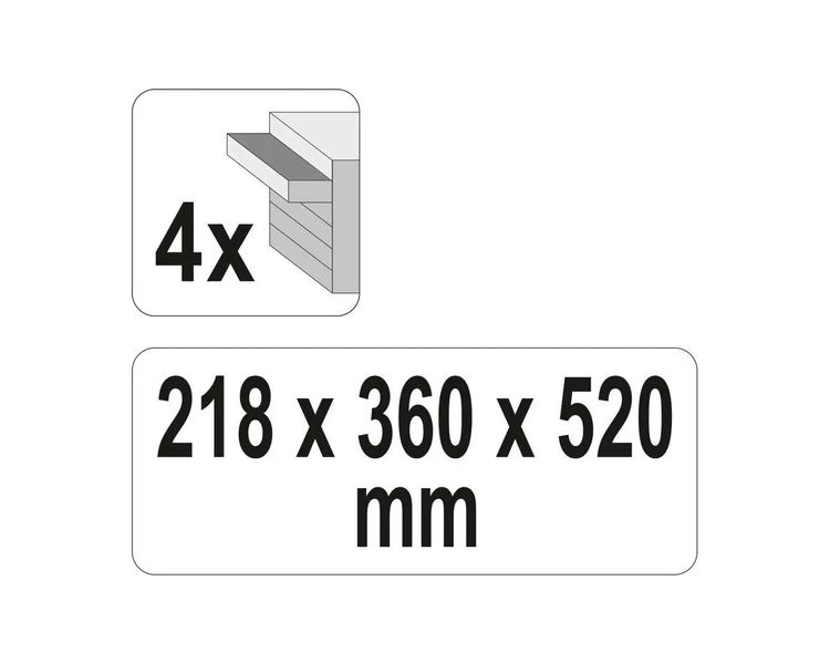 Ящик для инструмента металлический YATO YT-08874, 4 выдвижных секции, 218х360х520 мм фото