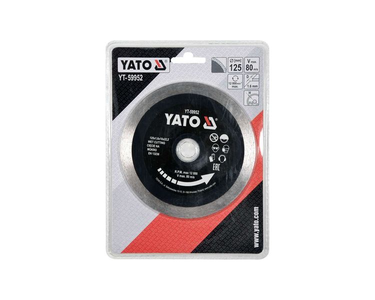 Диск алмазний по плитці 125 мм YATO YT-59952, 1.6х10 мм, 22.2 мм фото
