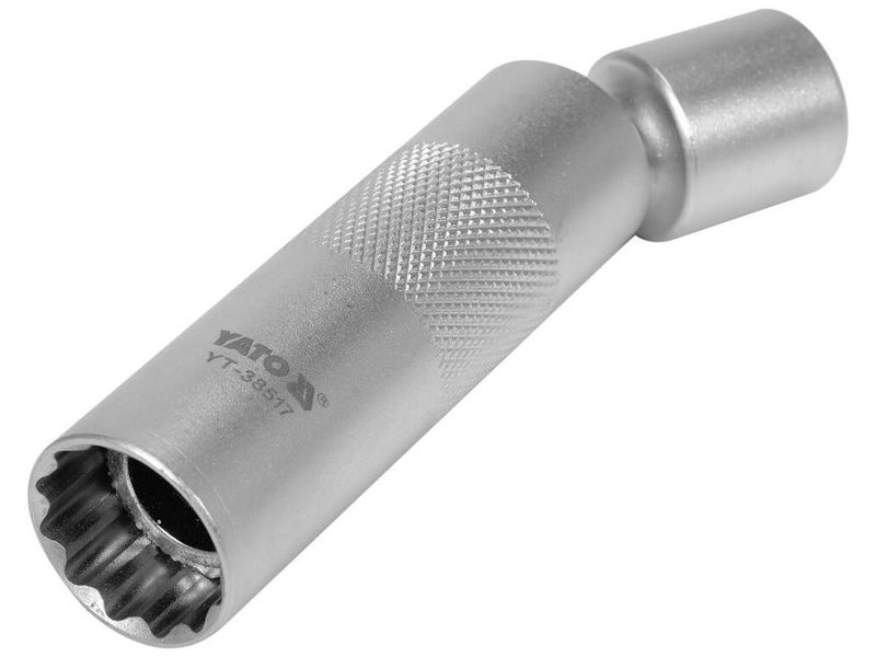 Головка свічкова М16 мм дванадцятигранна магнітна з шарніром YATO YT-38517, 3/8", 20.5х98 мм, CrV фото