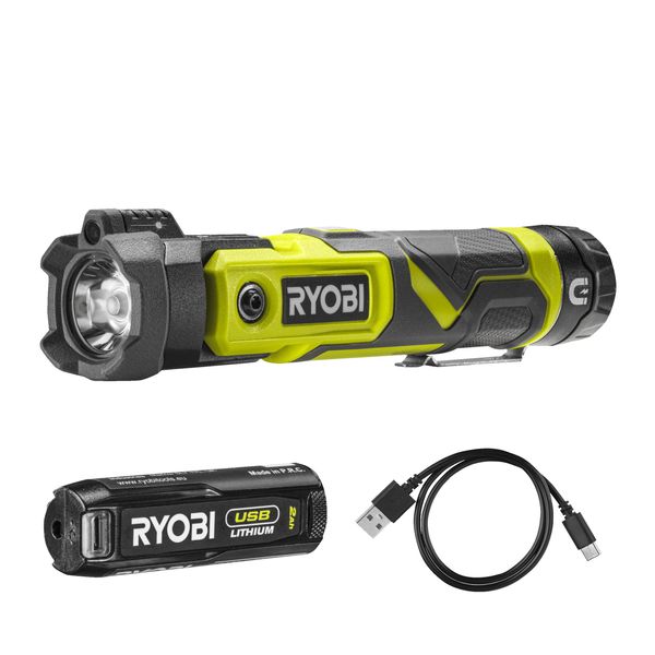 Фонарик аккумуляторный с поворотной головкой магнитом и лазером Ryobi RLP4-120G, 4В, 2 Ач, фото