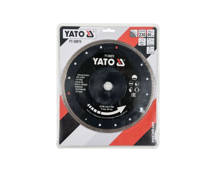 Диск алмазний по кераміці та гресу YATO YT-59975, 230 мм, 2.0x10 мм, 22.2 мм фото