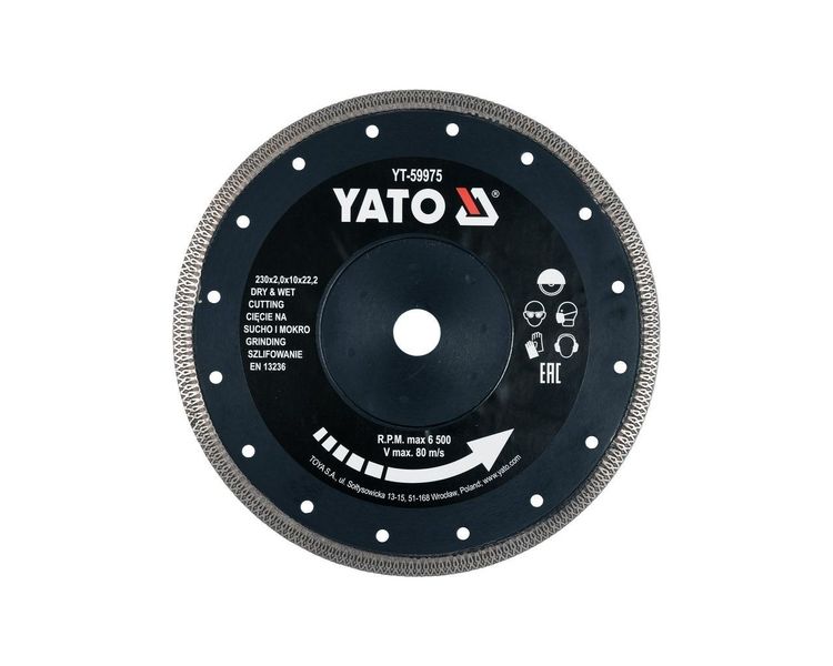 Диск алмазный по керамике и гресу YATO YT-59975, 230 мм, 2.0x10 мм, 22.2 мм фото