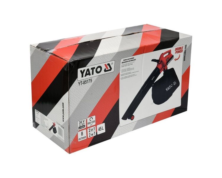 Пилосмок для листя акумуляторний YATO YT-85175, 36В, потік 230 км/год (корпус) фото
