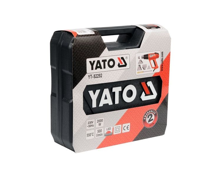 Фен будівельний з LED індикаторами YATO YT-82292, 2 кВт, 550 °C, 500 л/хв, 3 режими фото