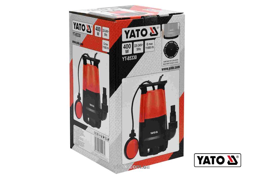 Насос для брудної води YATO YT-85330, 400 Вт, 11000 л/г, занурення до 7 м, подача 5.8 м фото