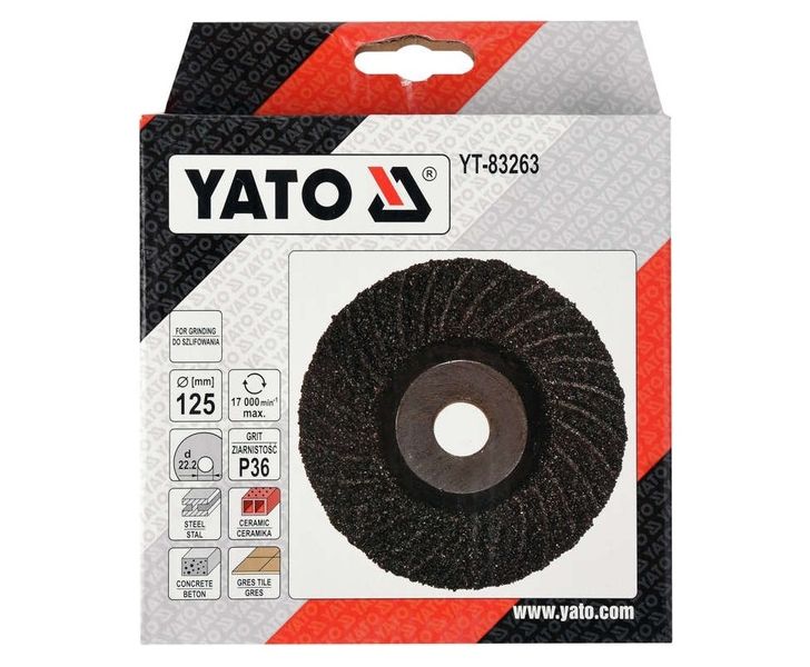 Диск шлифовальный для КШМ универсальный (дерево/металл/камень) YATO YT-83263, 125 мм, Р36 фото
