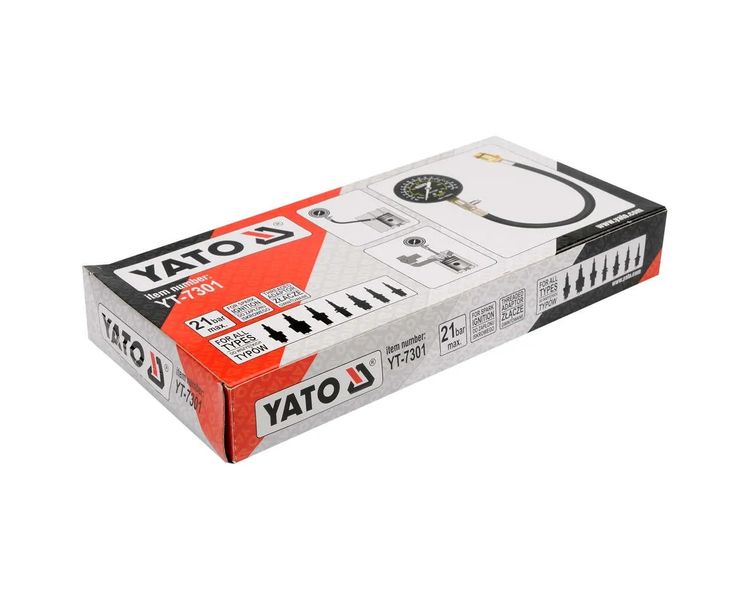 Компрессометр для бензиновых двигателей YATO YT-7301, 21 бар, шланг + адапетр фото