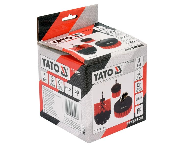 Набір зачисних нейлонових щіток YATO YT-47553, 50-80-100 мм, HEX 1/4", 3 шт фото