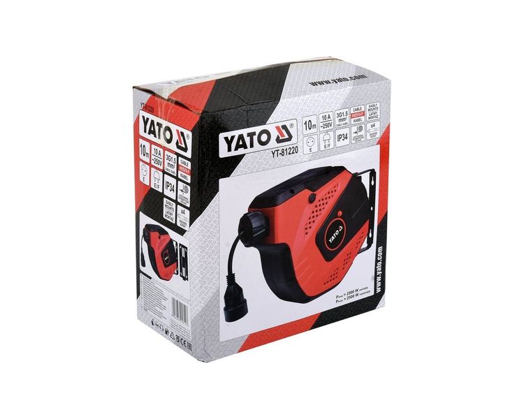 Удлинитель электрический с автоматической катушкой YATO YT-81220, 3х1.5 мм2, 10 м фото