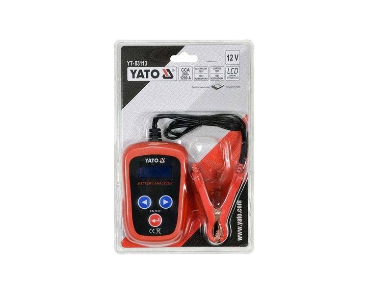 Тестер акумулятора та системи запуску YATO YT-83113, LCD дисплей, 7-15 В фото