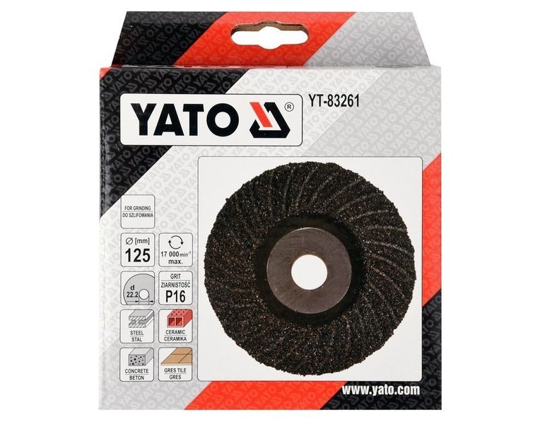 Диск шлифовальный для КШМ универсальный (дерево/металл/камень) YATO YT-83261, 125 мм, Р16 фото