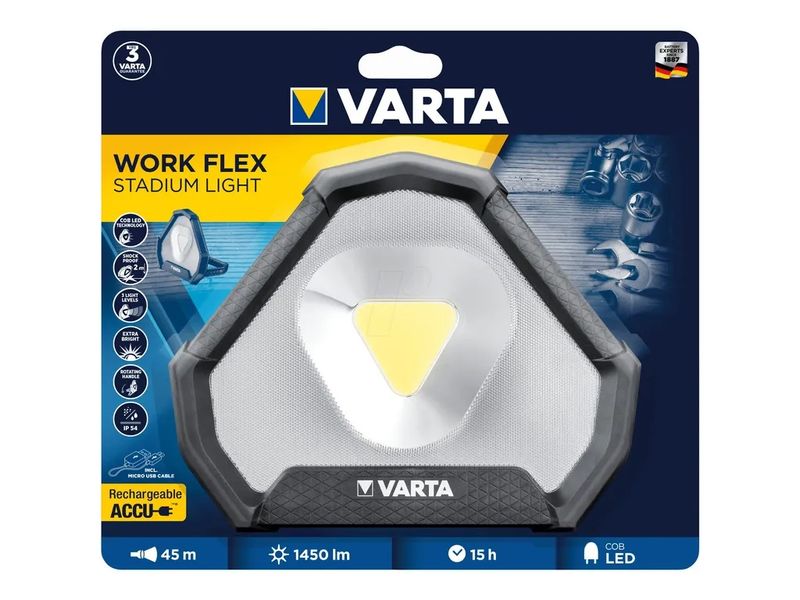 Прожекторний LED світильник акумуляторний 1450 лм VARTA Work Flex Stadium, 3 режими, IP54 фото