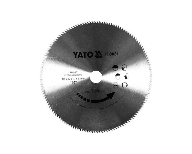 Диск по ламинату 180 мм YATO YT-60631, 1.7х20 мм, 140 зубцов, 9000 об/мин фото