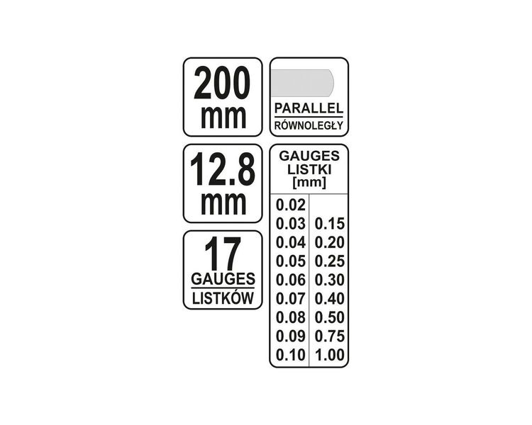 Щупи для вимірювання зазорів YATO YT-7221, 0.02-1 мм, 200 мм, 17 шаблонів фото