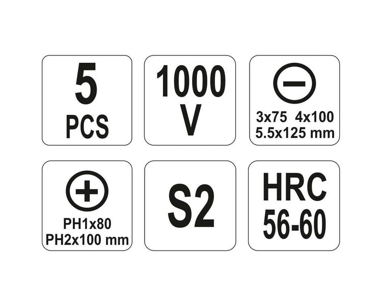Набор диэлектрических отверток YATO YT-2827, PH-SL, VDE до 1000 V, 5 шт. фото