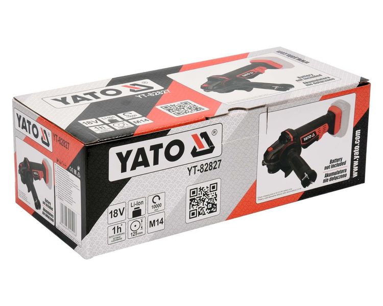 Аккумуляторная угловая шлифмашина 125 мм YATO YT-82827, 125 мм, 18В (корпус) фото