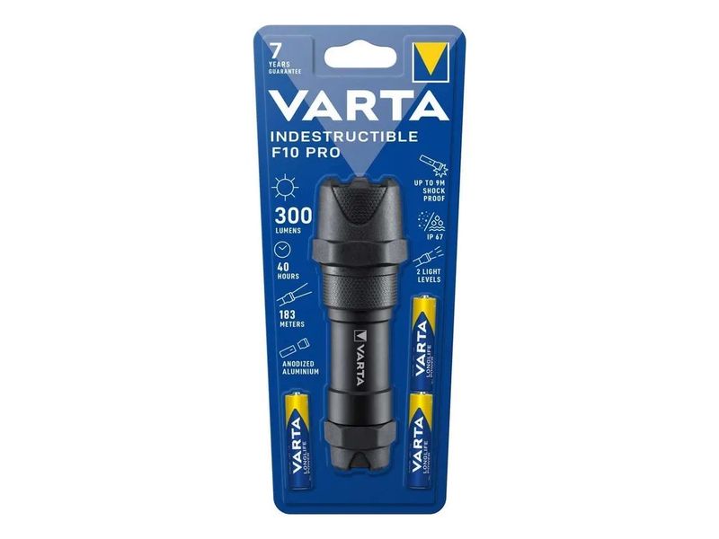 LED фонарь ударостойкий водонепроницаемый 300 лм VARTA Indestructible F10 Pro, 3хААА фото