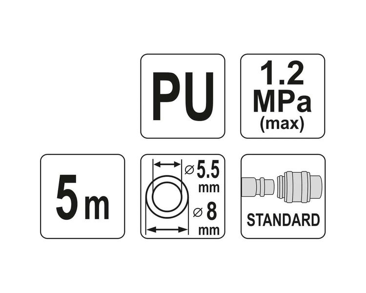 Шланг пневматический спиральный полиуретановый YATO YT-24201, 5.5х8 мм, 5 м фото