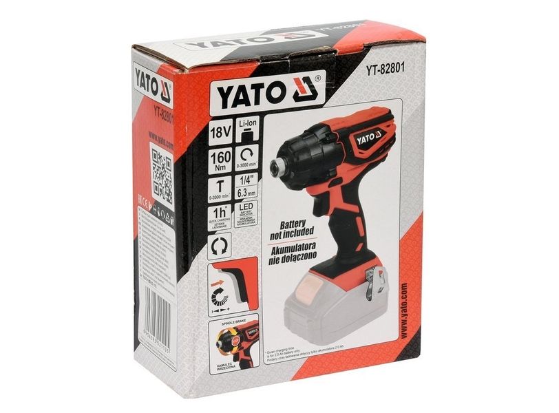 Шуруповерт ударный аккумуляторный YATO YT-82801, 18В, 160 Нм (корпус) фото