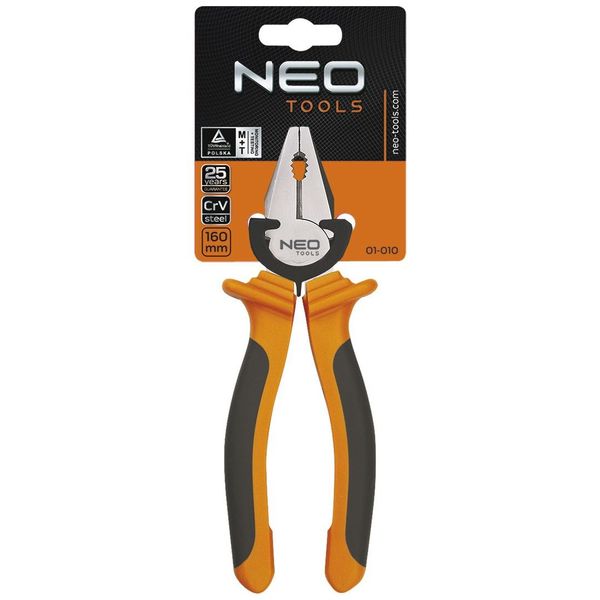 Плоскогубцы комбинированные 160 мм Neo Tools 01-010, CrV, 55-60 HRC, DIN 5746 фото