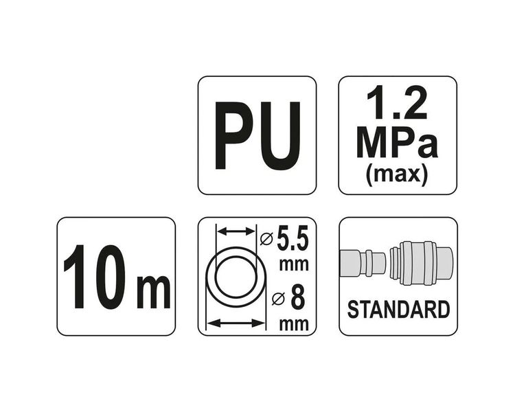 Шланг пневматический спиральный полиуретановый YATO YT-24202, 5.5х8 мм, 10 м фото
