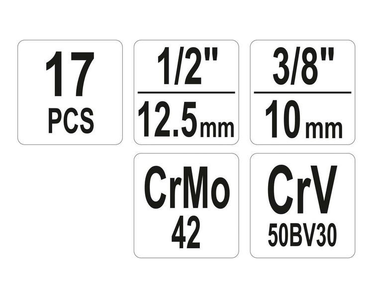 Набор универсальных экстракторов для винтов YATO YT-06033, 3/8"-1/2", 17 ед. фото