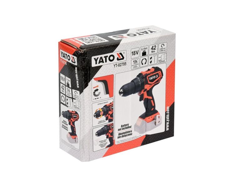 Шуруповерт безщітковий акумуляторний YATO YT-82795, 18В, 42Нм (корпус) фото