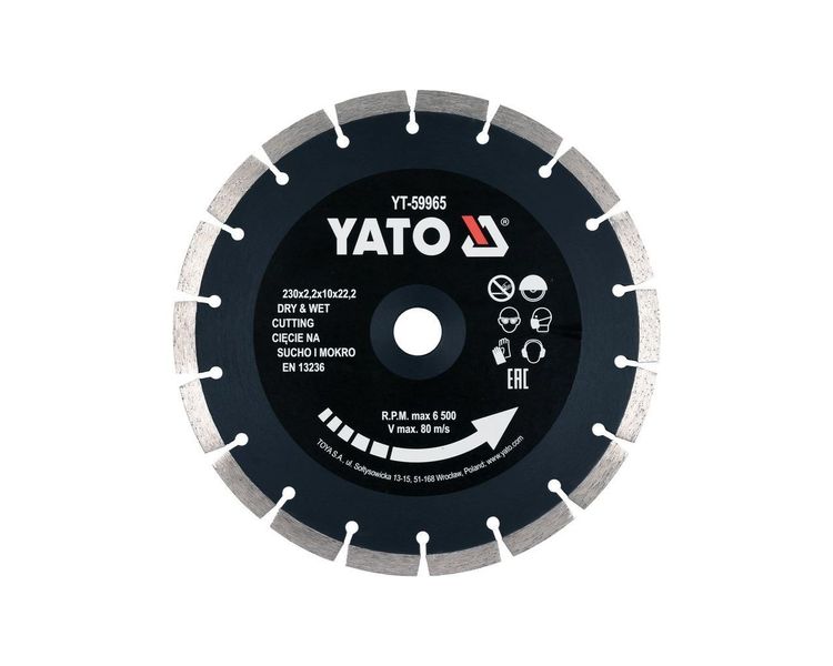 Диск по бетону алмазный сегментный 230 мм YATO YT-59965, 2.2x10 мм, 22.2 мм фото