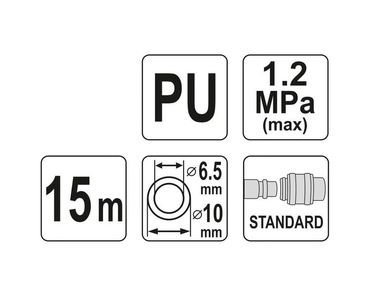 Шланг пневматичний спіральний поліуретановий YATO YT-24206, 6.5х10 мм, 15 м фото