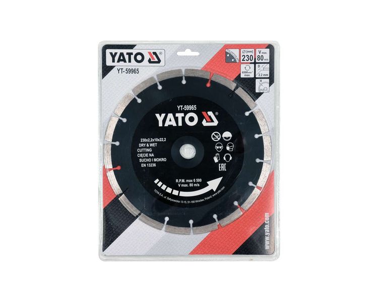 Диск по бетону алмазный сегментный 230 мм YATO YT-59965, 2.2x10 мм, 22.2 мм фото