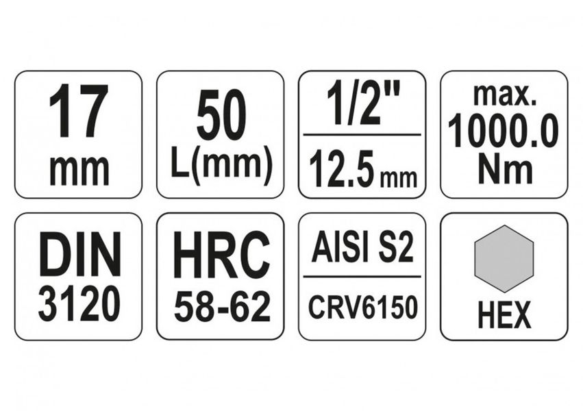 Головка торцевая YATO 1/2" с насадкой HEX H17, 55 мм фото