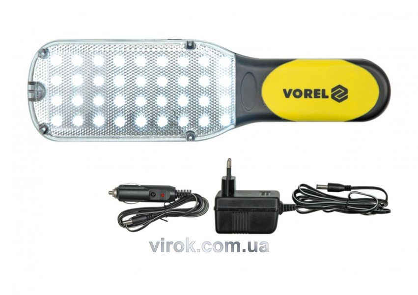 LED лампа аккумуляторная с крюком и магнитом VOREL 3.7В, 1.2 Ач, 36 светодиодов, до 4 час фото