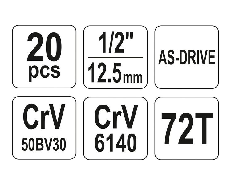 Набор головок торцевых YATO YT-38691, 1/2", М10-24 мм, 20 ед фото