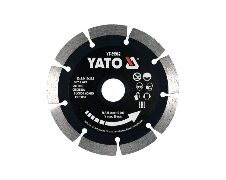 Диск по бетону алмазный 125 мм YATO YT-59962, 2.0×10 мм, 22.2 мм фото