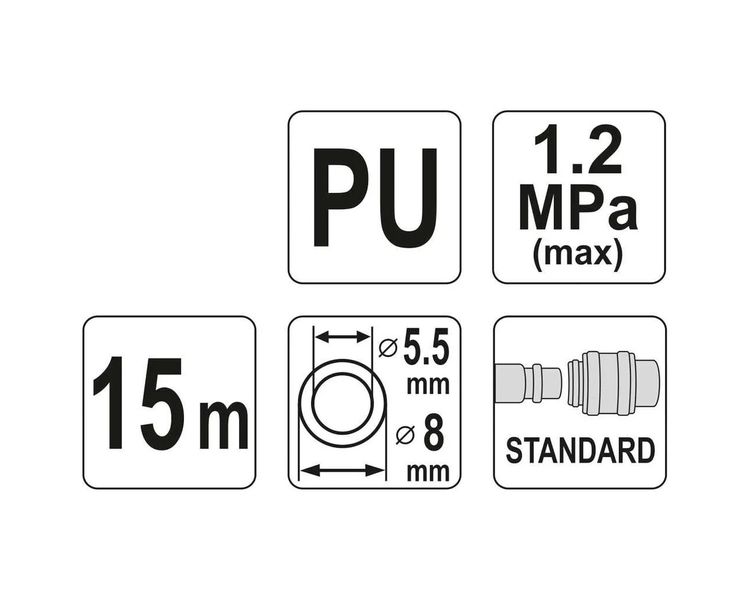 Шланг пневматический спиральный полиуретановый YATO YT-24203, 5.5х8 мм, 15 м фото