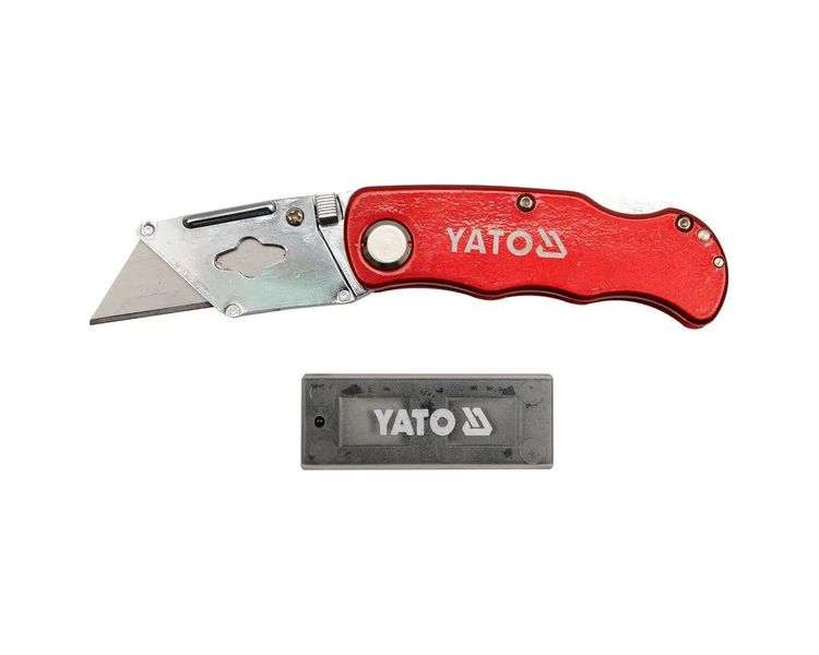 Нож складной с лезвием трапецией YATO YT-7532, лезвие 61×33 мм + 5 запасных фото