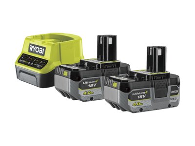 Комплект акумуляторів та зарядного пристрою Ryobi ONE+ RC18120-240X, 2 х 4 Аг, 18В фото
