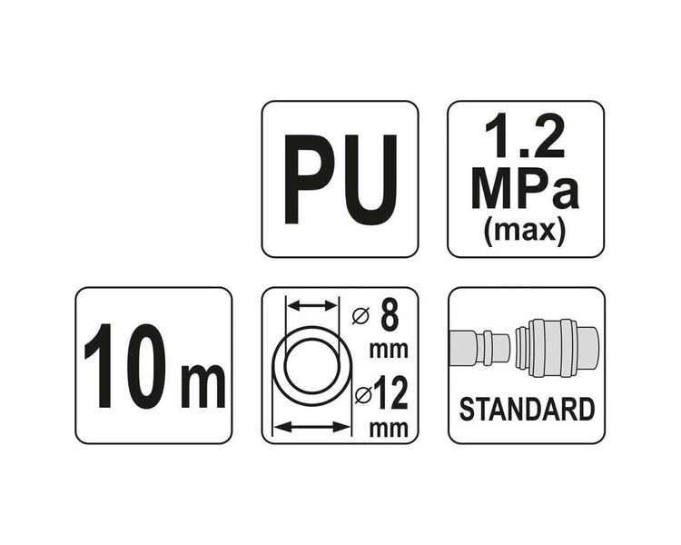 Шланг пневматический спиральный полиуретановый YATO YT-24208, 8.0х12 мм, 10 м фото