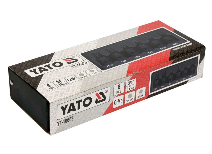 Набор ударных насадок YATO YT-10653, 3/4", TORX T70-100, SPLINE M16-18 мм, 6 шт фото