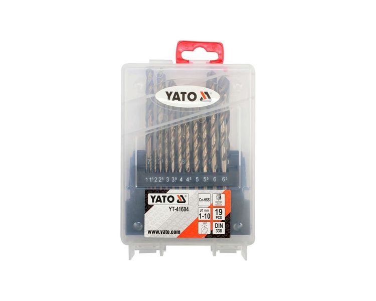 Набор кобальтовых сверл по металлу YATO YT-41604 Co-HSS, 1-10 мм, 19 шт фото