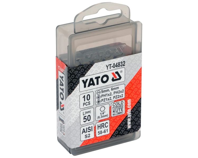Набір біт 50 мм YATO YT-04832 Non-Slip, 1/4", PH-PZ-SL, 10 шт фото