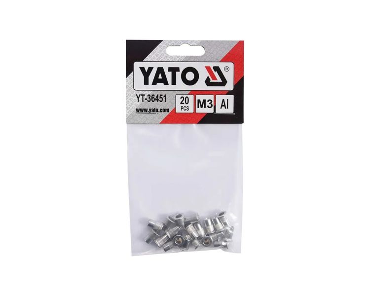 Заклепка резьбовая алюминиевая М3 YATO YT-36451, 9 мм, 20 шт фото